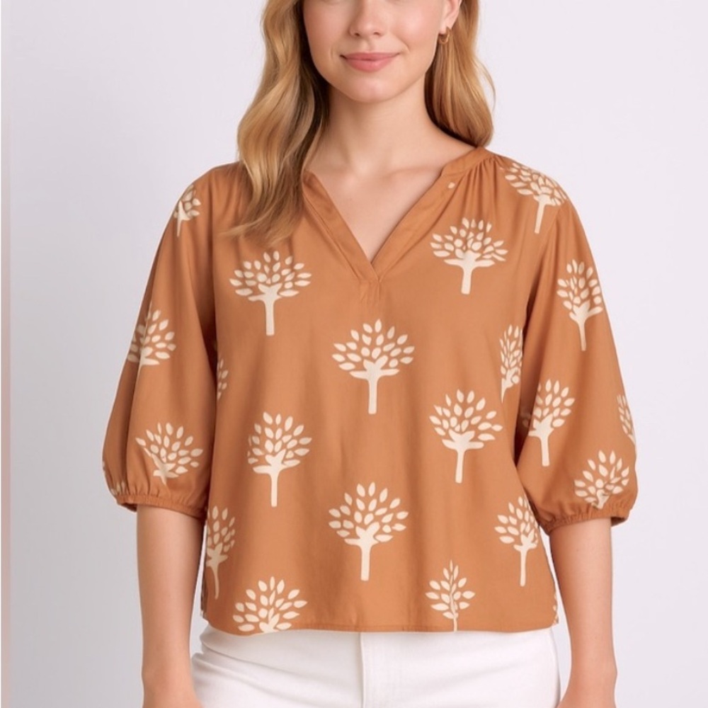 Anthropologie Dolan Tan Tree Print Blouse-s